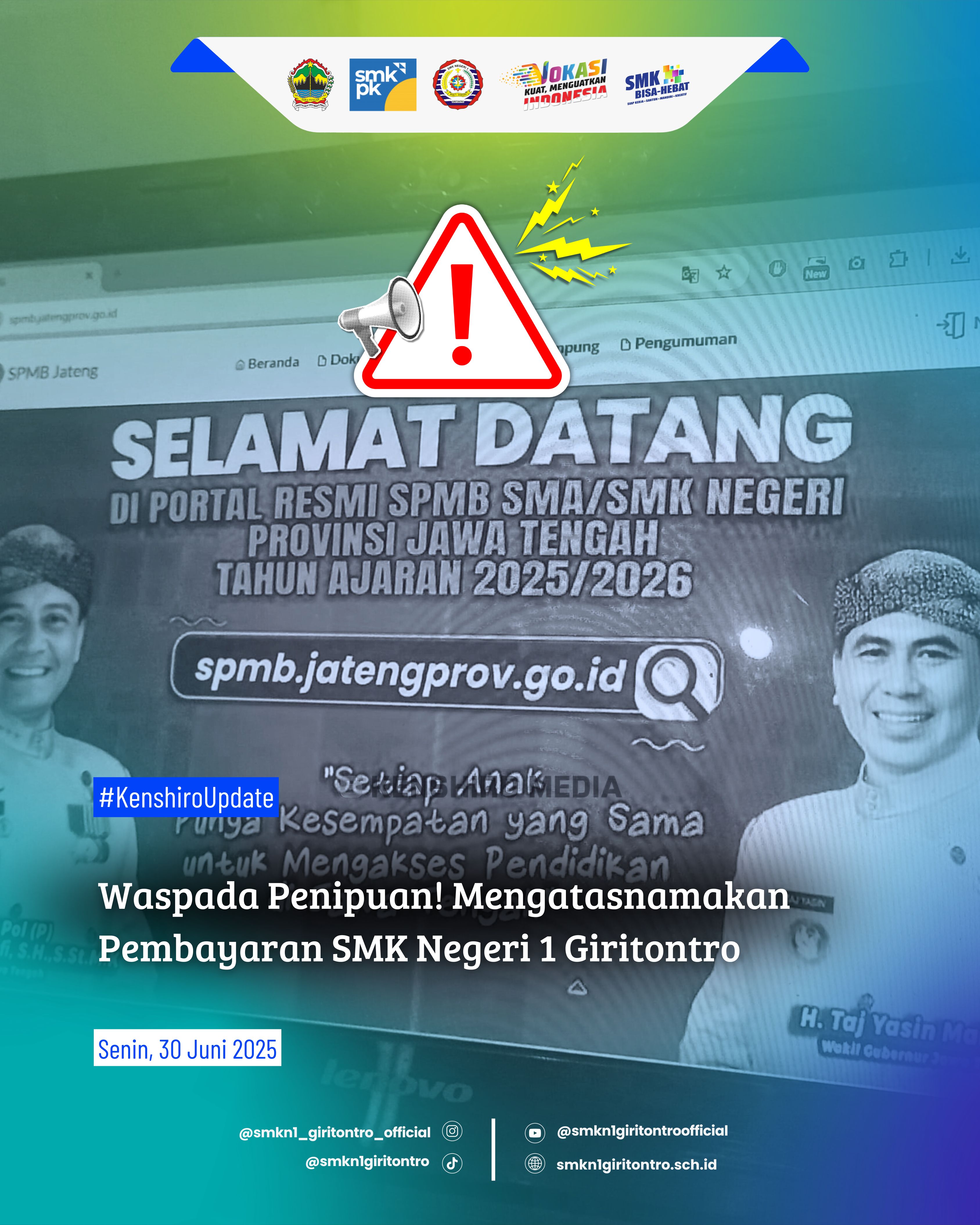 Waspada Penipuan! Mengatasnamakan Pembayaran SMK Negeri 1 Giritontro