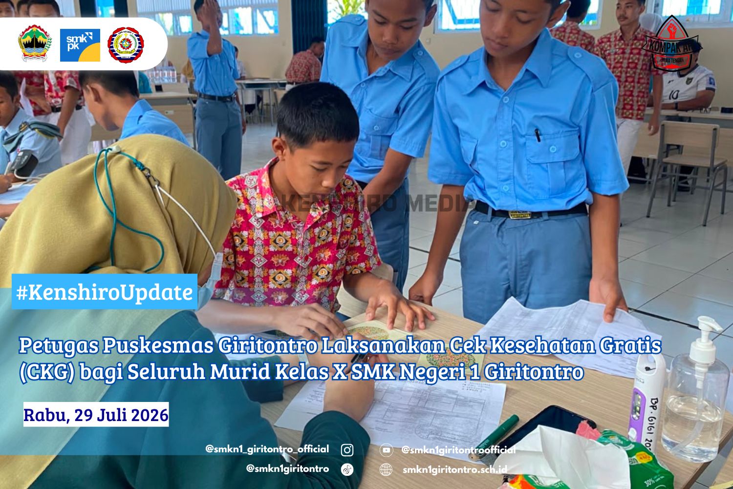 Petugas Puskesmas Giritontro Laksanakan Cek Kesehatan Gratis (CKG) bagi Seluruh Murid Kelas X SMK Negeri 1 Giritontro